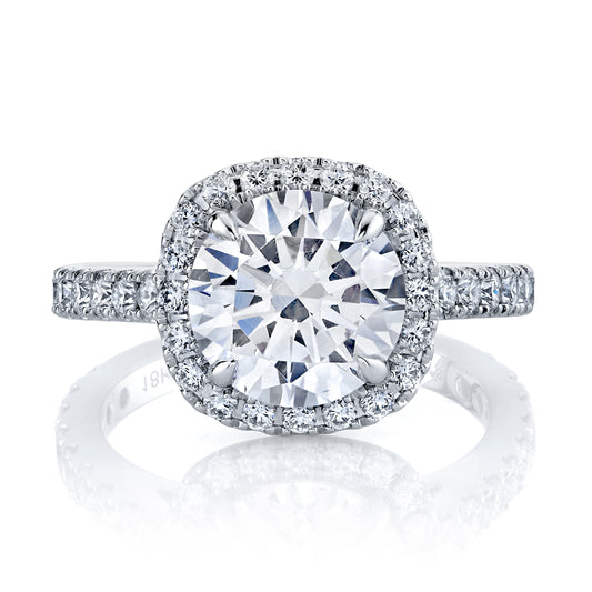 14K White Gold Round Diamond Halo Engagement Ring