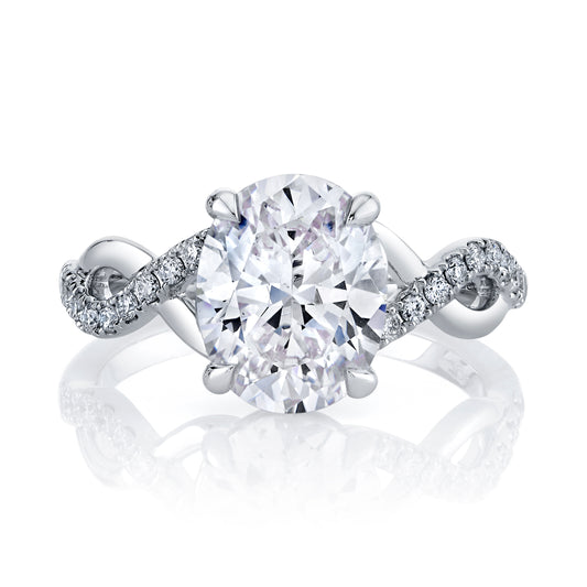 14K White Gold Oval Diamond Twisted Shank Engagement Ring