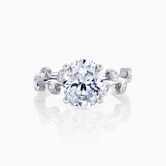 14K White Gold Oval Diamond Vine Inspired Engagement Ring