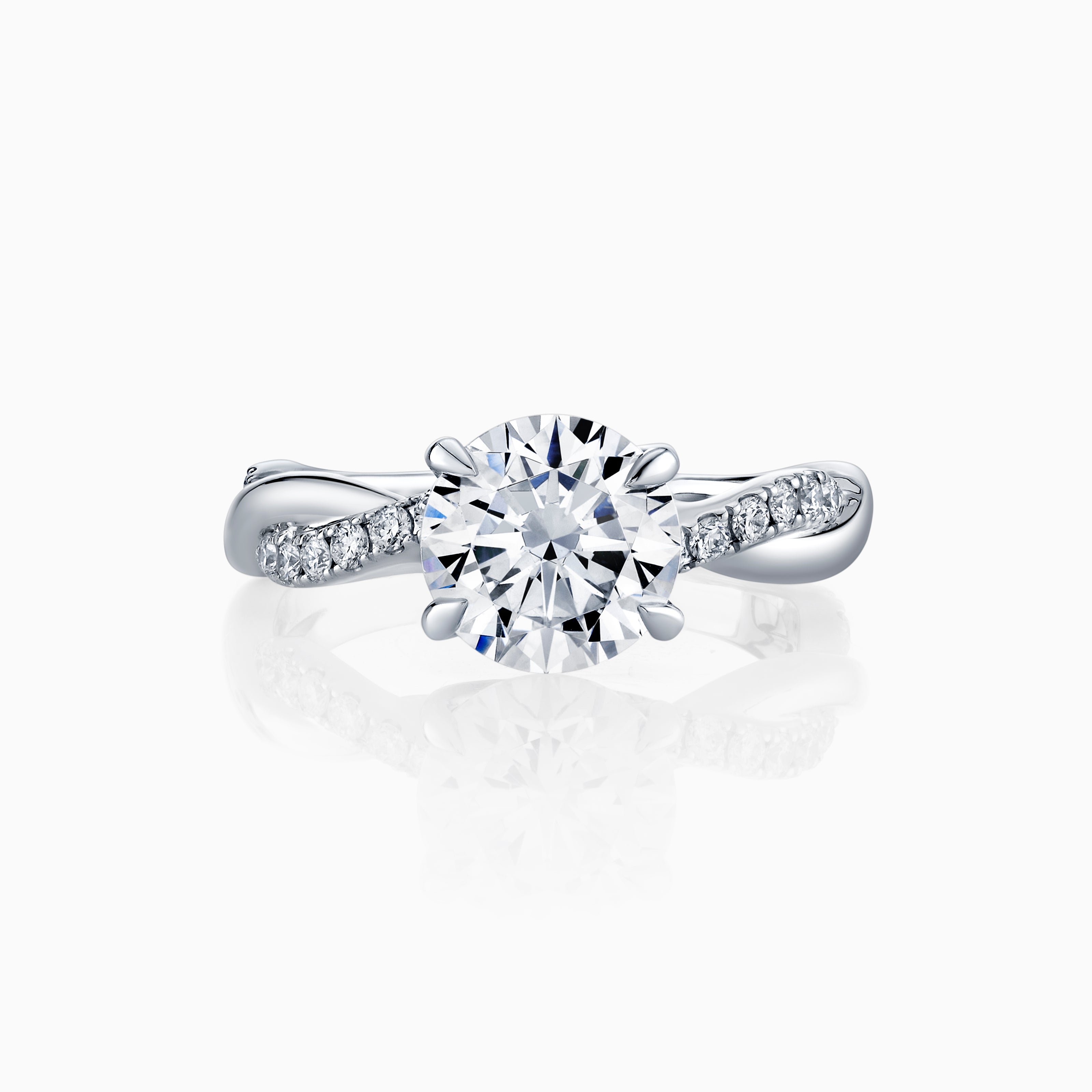 Round Diamond Engagement Ring With Pave Twisted Shank