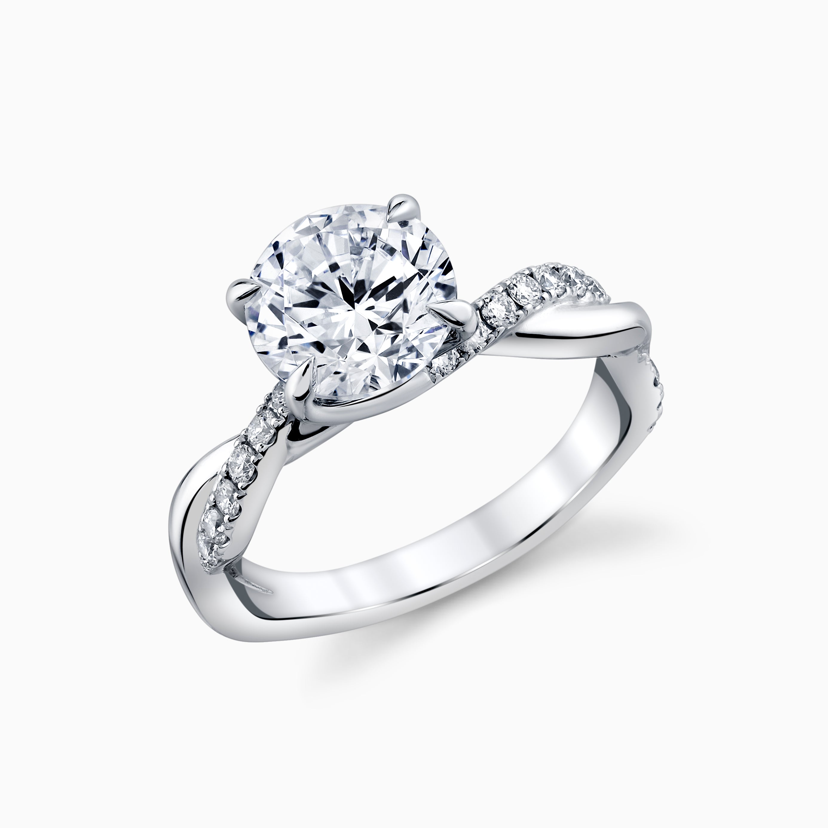 Round Diamond Engagement Ring With Pave Twisted Shank