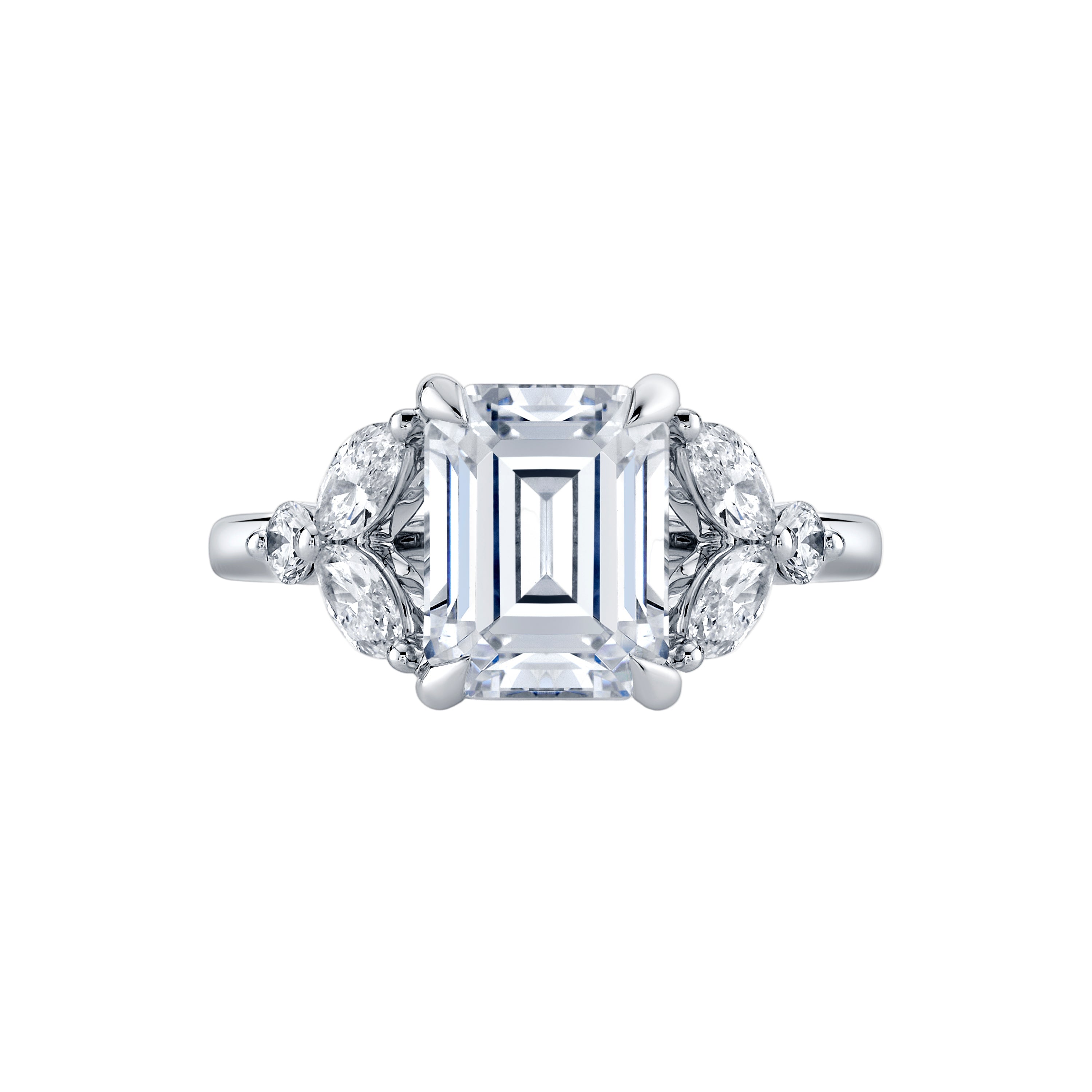 Emerald Cut Diamond Engagement Ring With Marquise Diamond Accents