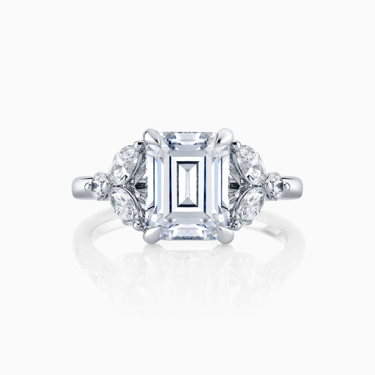 Emerald Cut Diamond Engagement Ring With Marquise Diamond Accents
