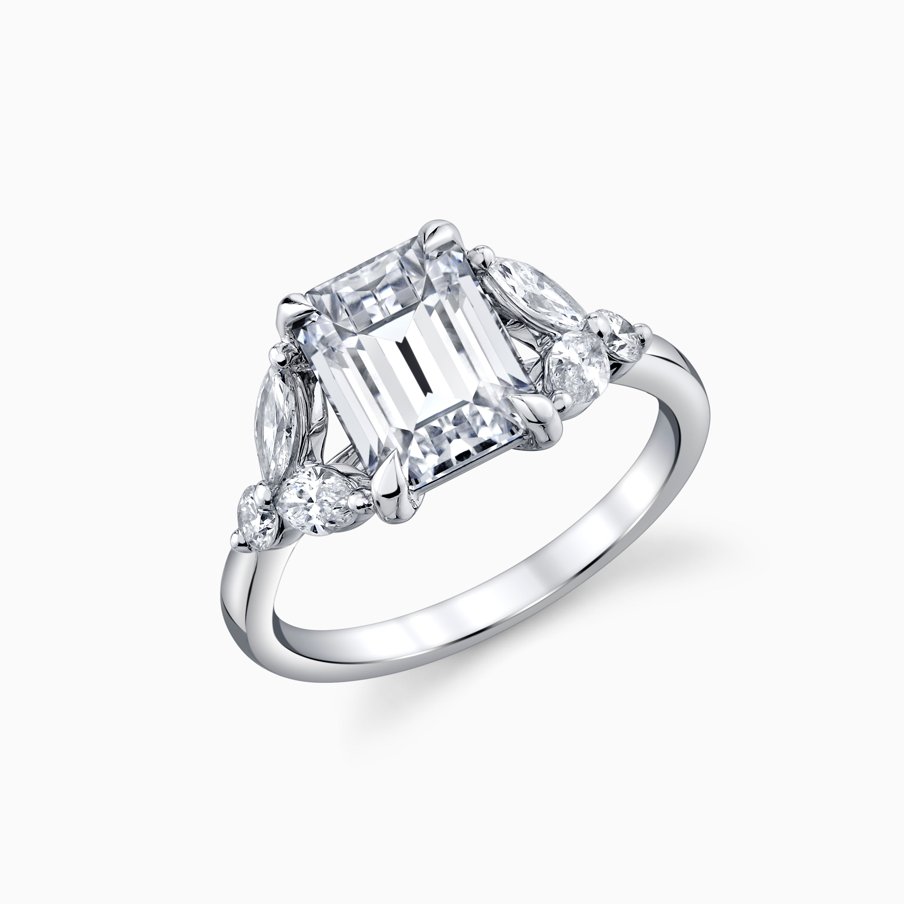 Emerald Cut Diamond Engagement Ring With Marquise Diamond Accents