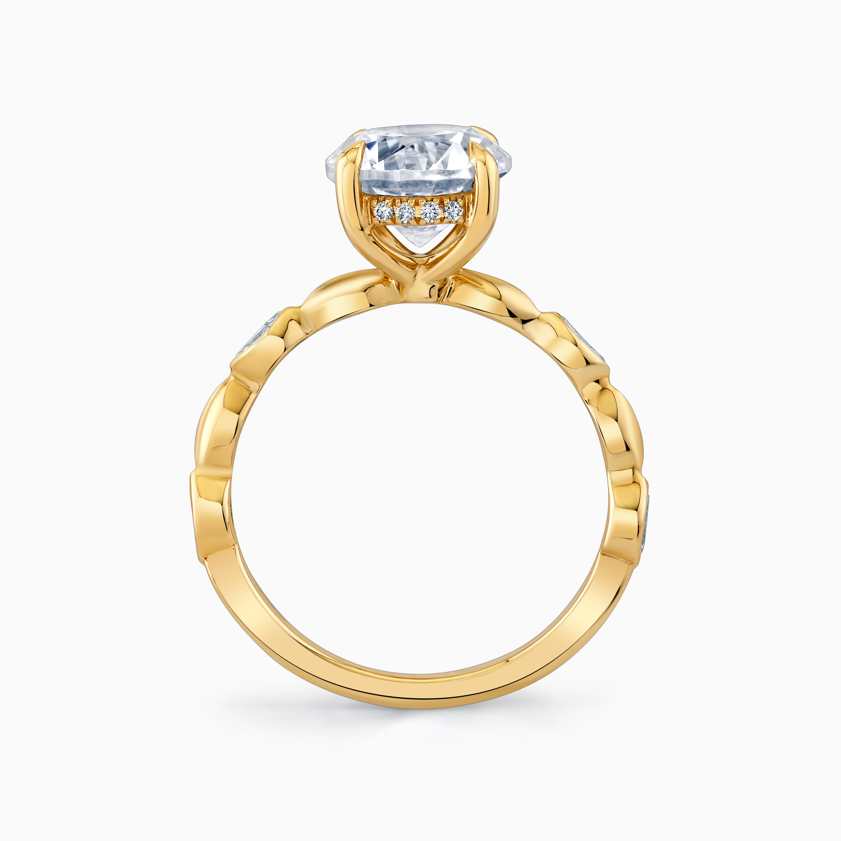 Round Diamond Engagement Ring With Hidden Halo & Marquise Diamond Accents