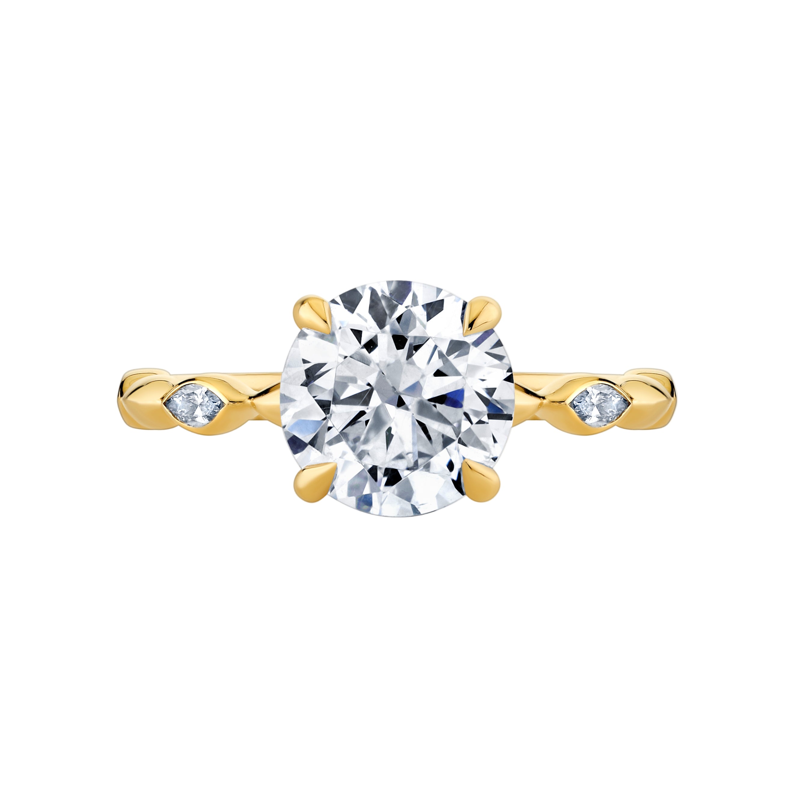 Round Diamond Engagement Ring With Hidden Halo & Marquise Diamond Accents