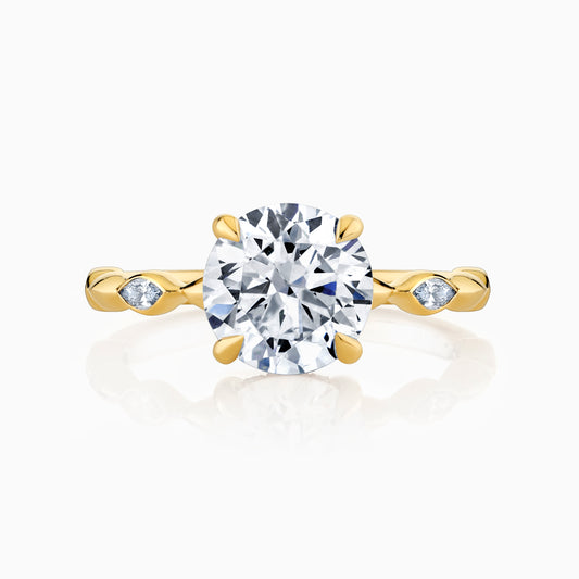 Round Diamond Engagement Ring With Hidden Halo & Marquise Diamond Accents