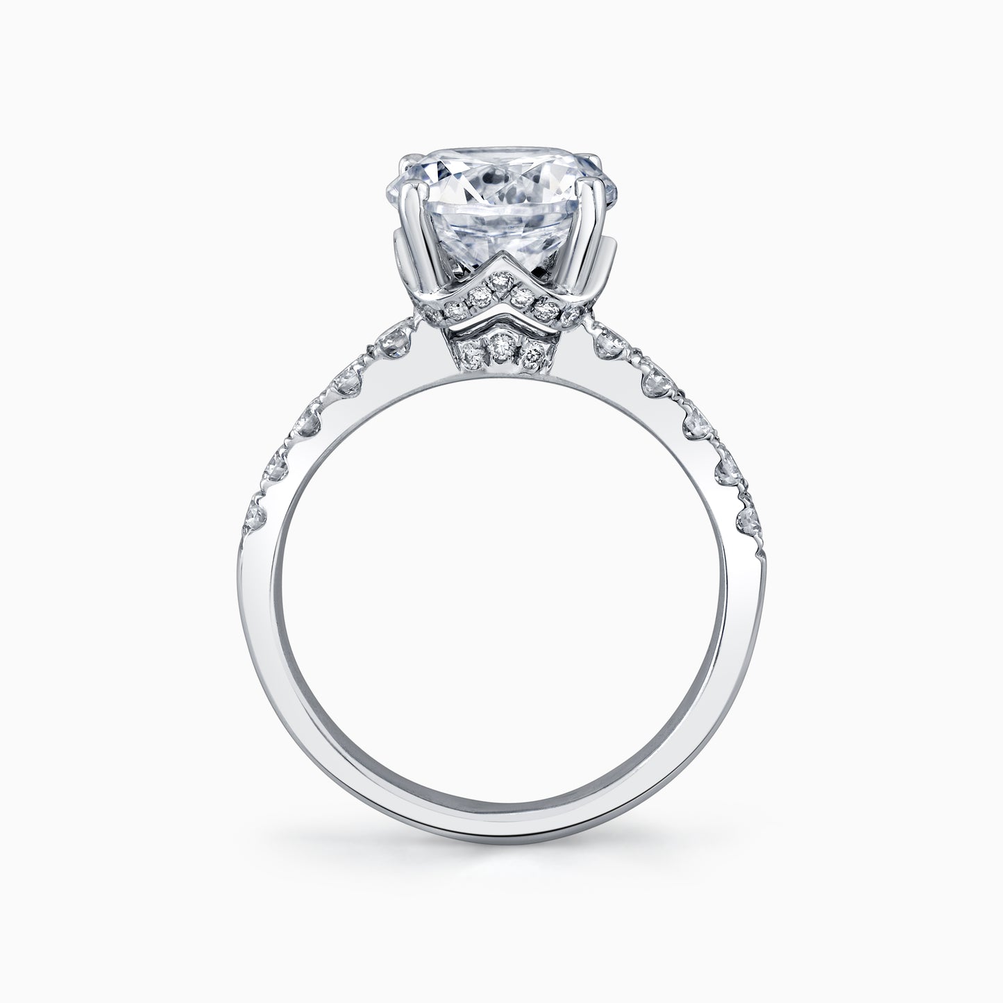 Round Diamond Pave Engagement Ring With Ribbon Hidden Halo