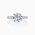Round Diamond Pave Engagement Ring With Ribbon Hidden Halo