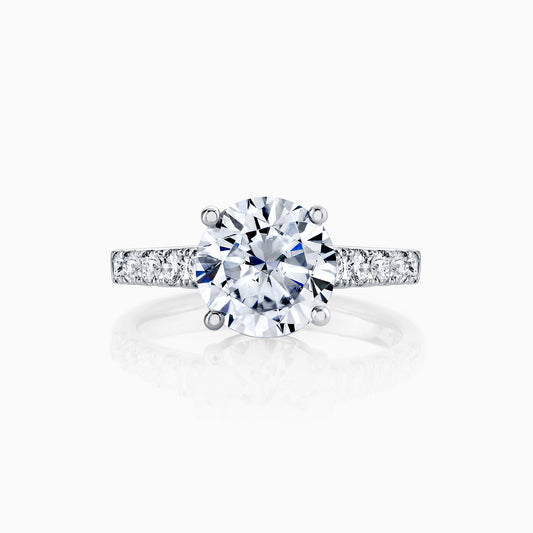 Round Diamond Pave Engagement Ring With Ribbon Hidden Halo