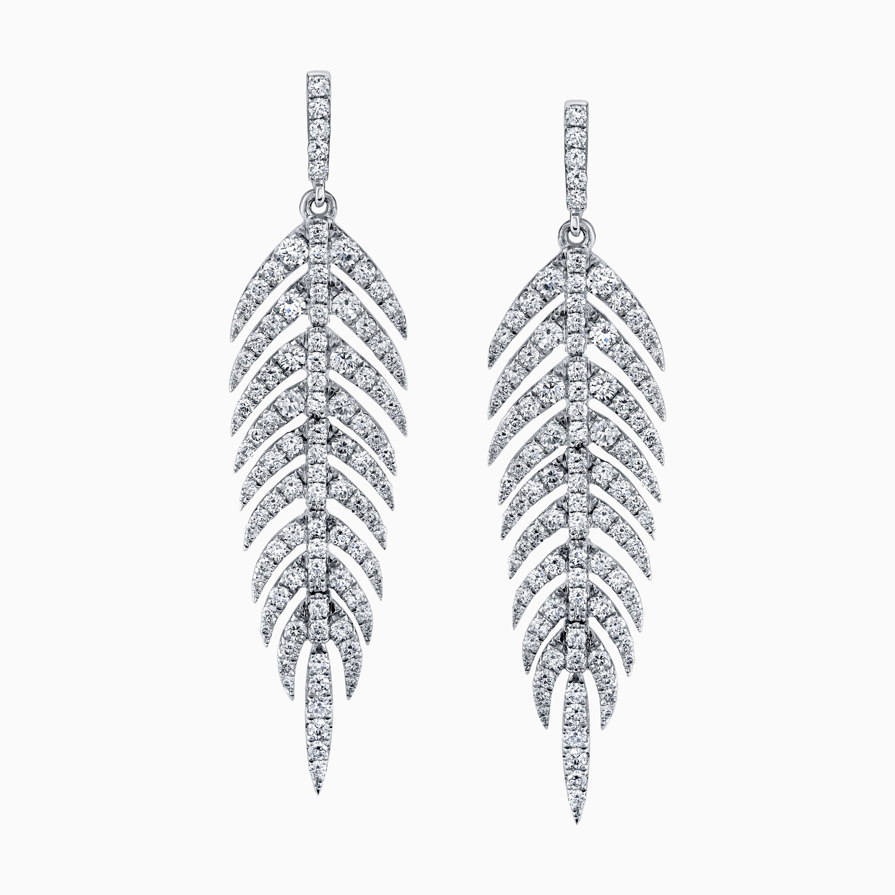Pave Diamond Feather Dangle Earrings
