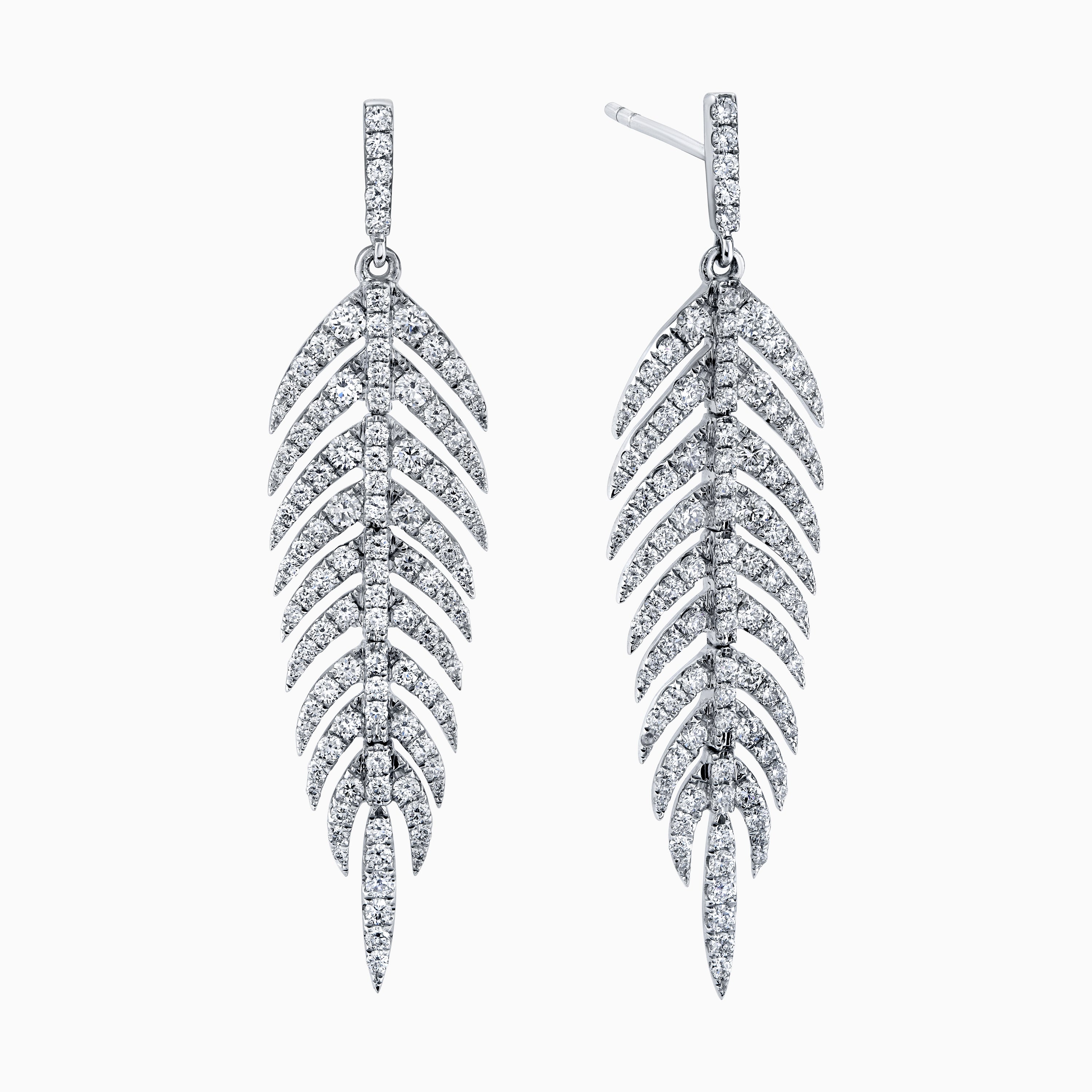 Pave Diamond Feather Dangle Earrings