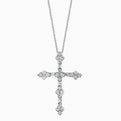 Round & Baguette Diamond Cross Necklace
