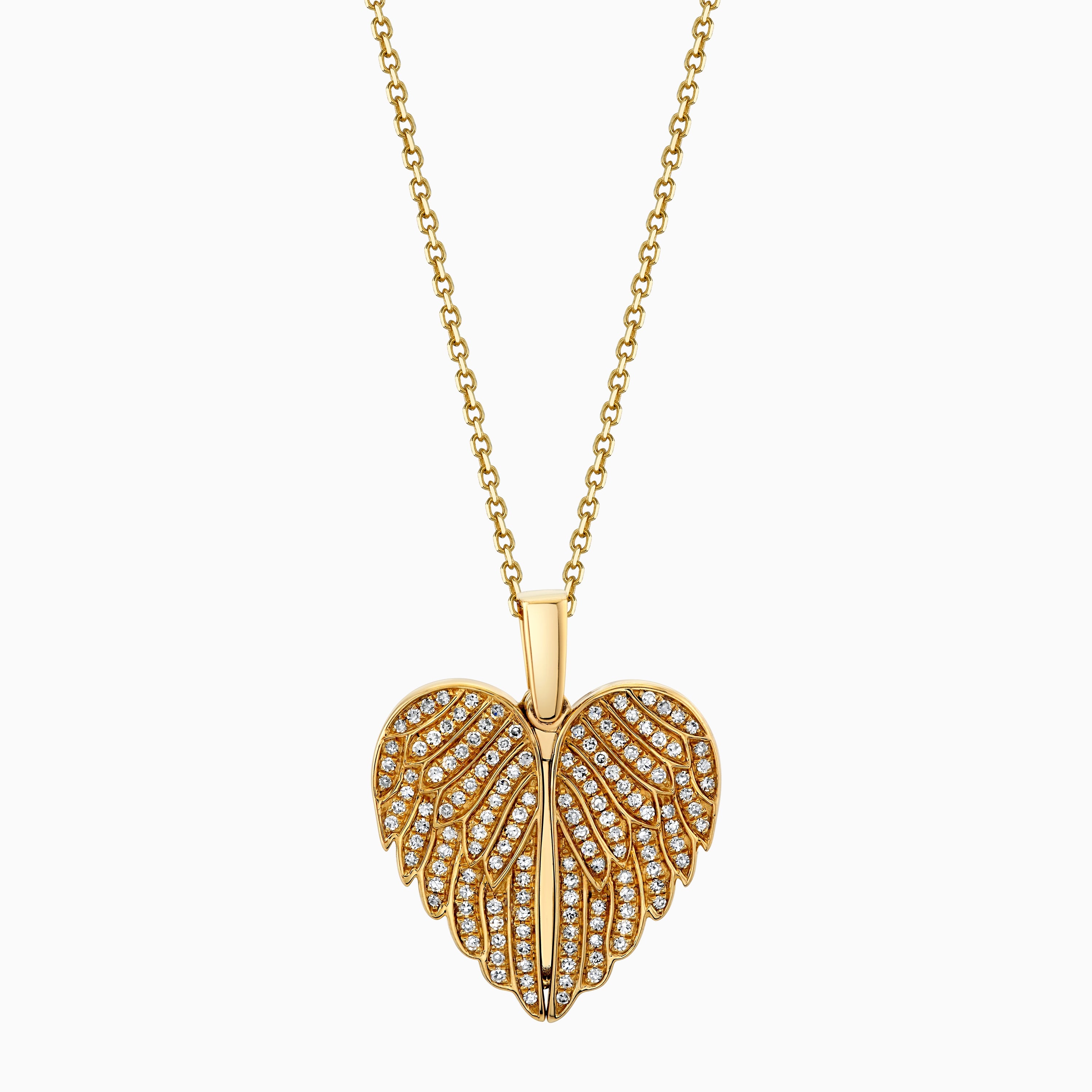 Pave Diamond Heart Shape Angel Wing Locket