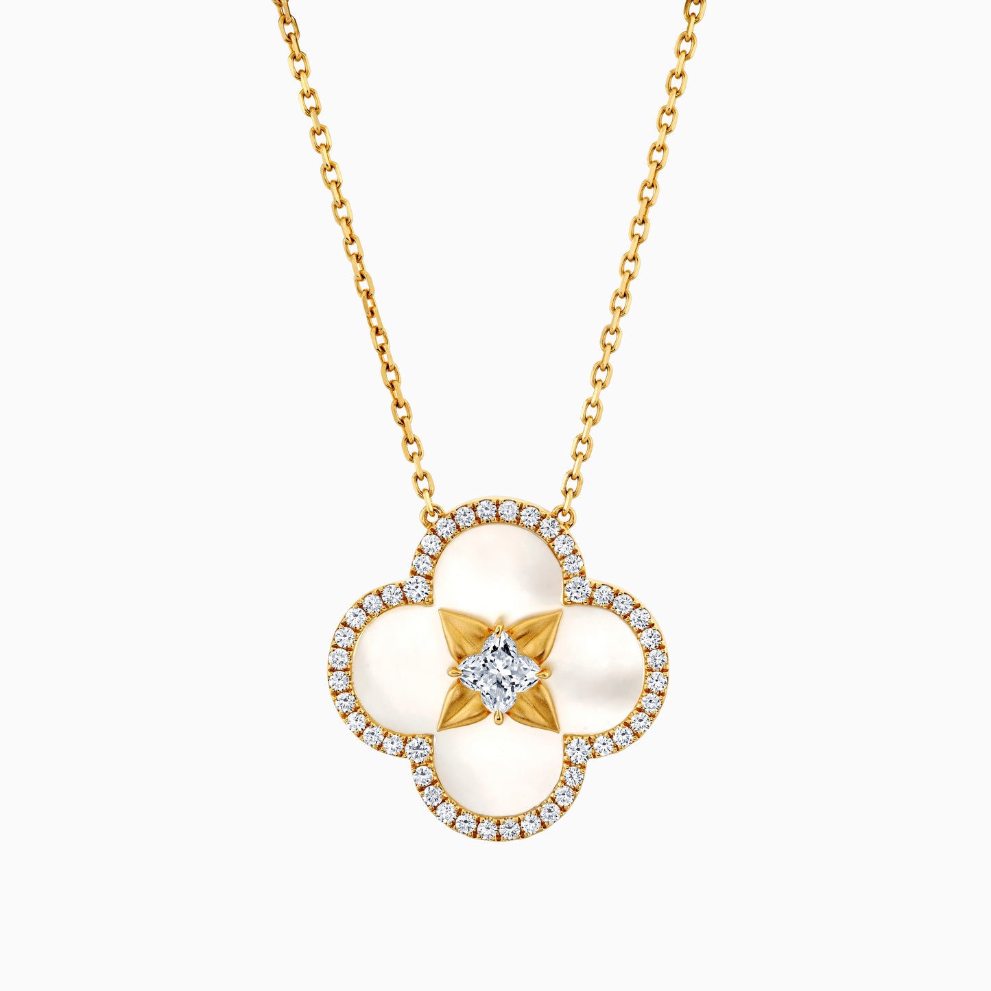 Mother of Pearl & Diamond Clover Necklace