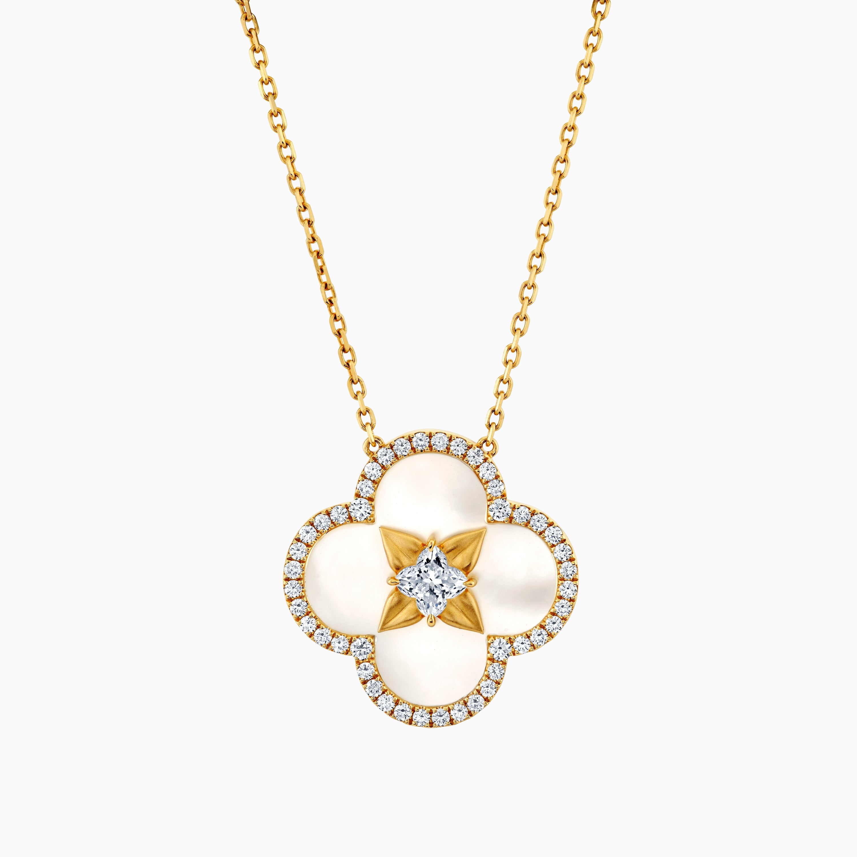 Mother of Pearl & Diamond Clover Necklace