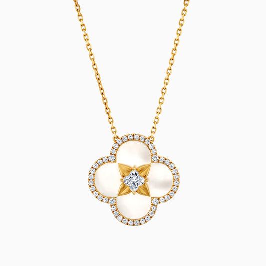 Mother of Pearl & Diamond Clover Necklace
