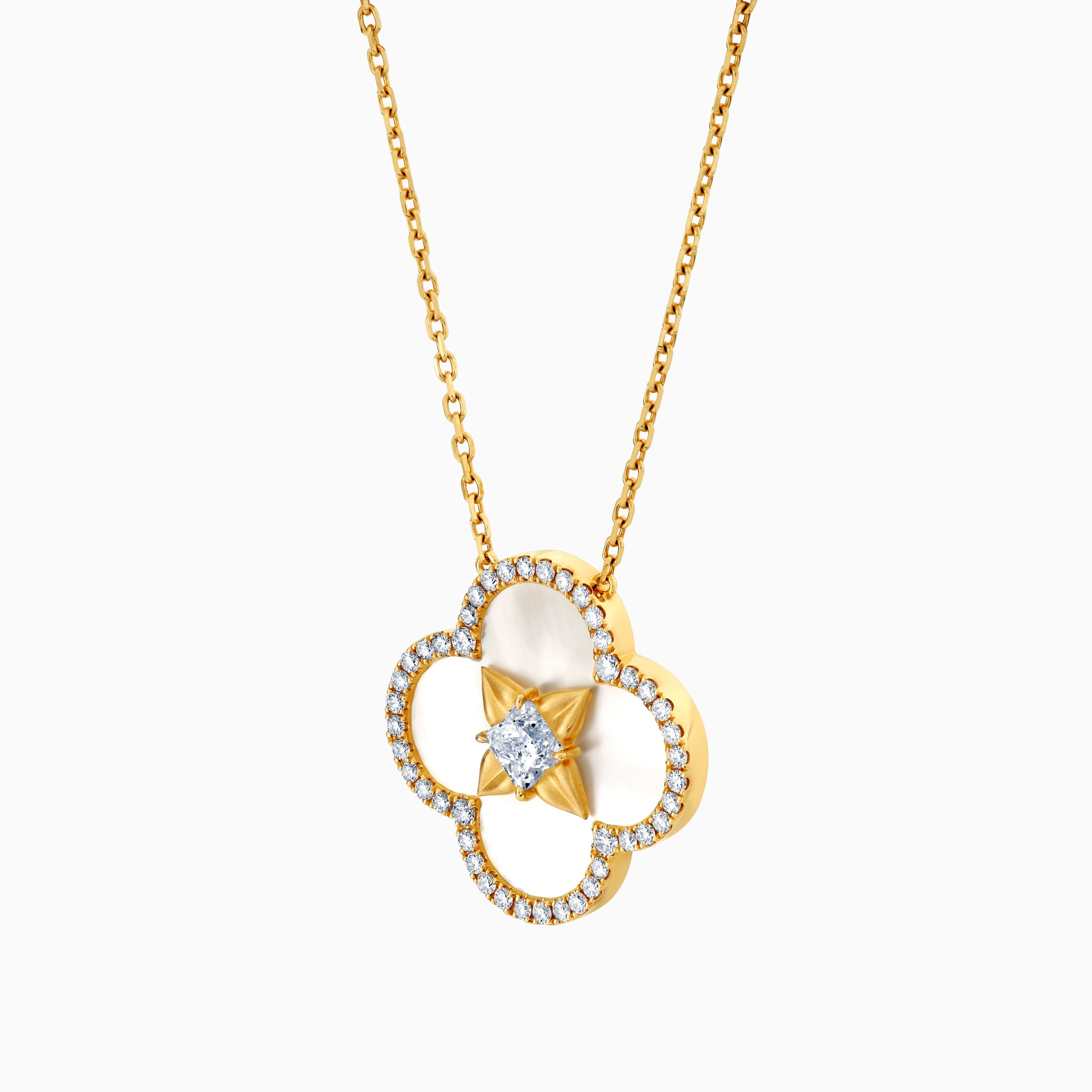 Mother of Pearl & Diamond Clover Necklace