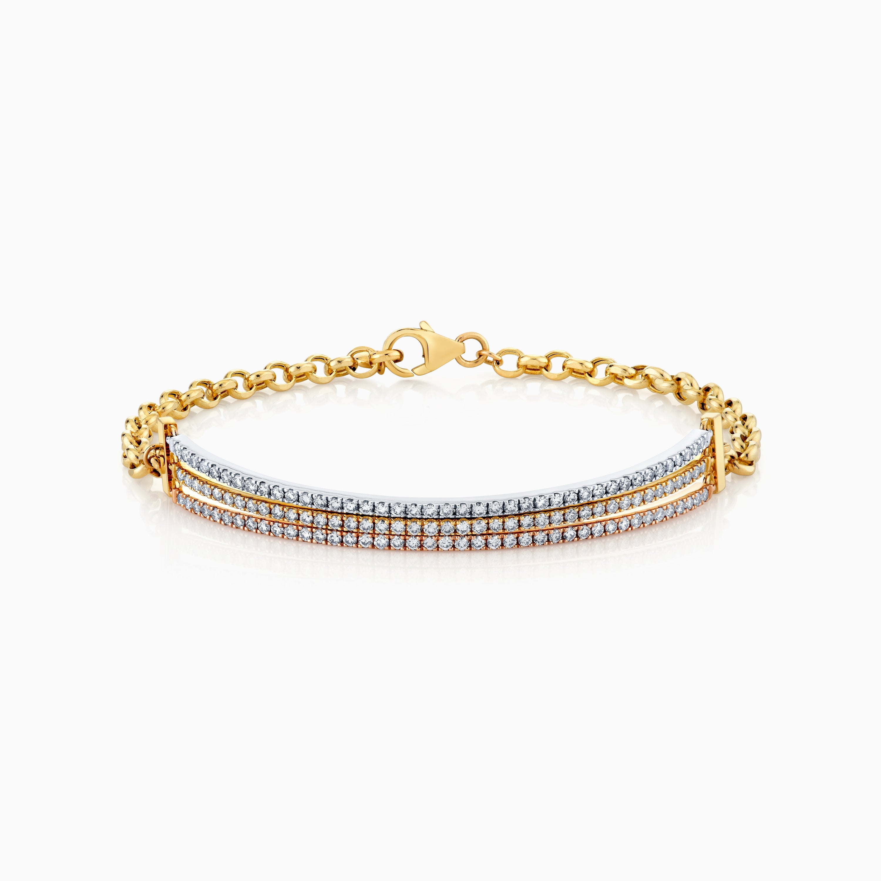 Tri-Color Triple Bar Diamond Bar Bracelet