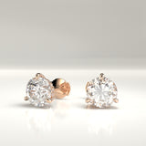 Hensley Round Lab-Grown Three Prong Hidden Halo Stud Earrings