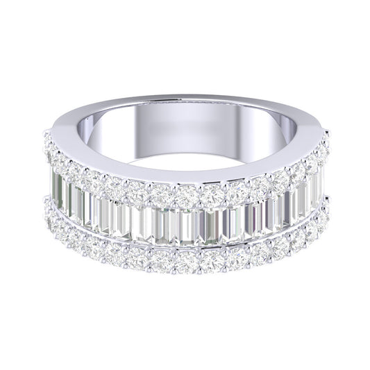 Channel Set Baguette Diamond Fashion Ring With Pave Accents