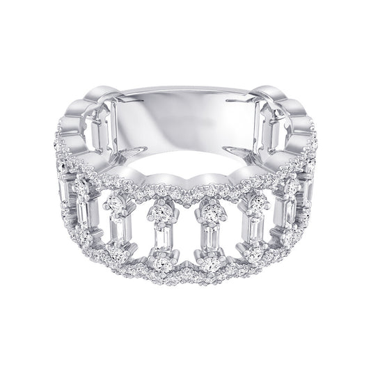 Baguette And Round Diamond Scalloped Fashion Ring