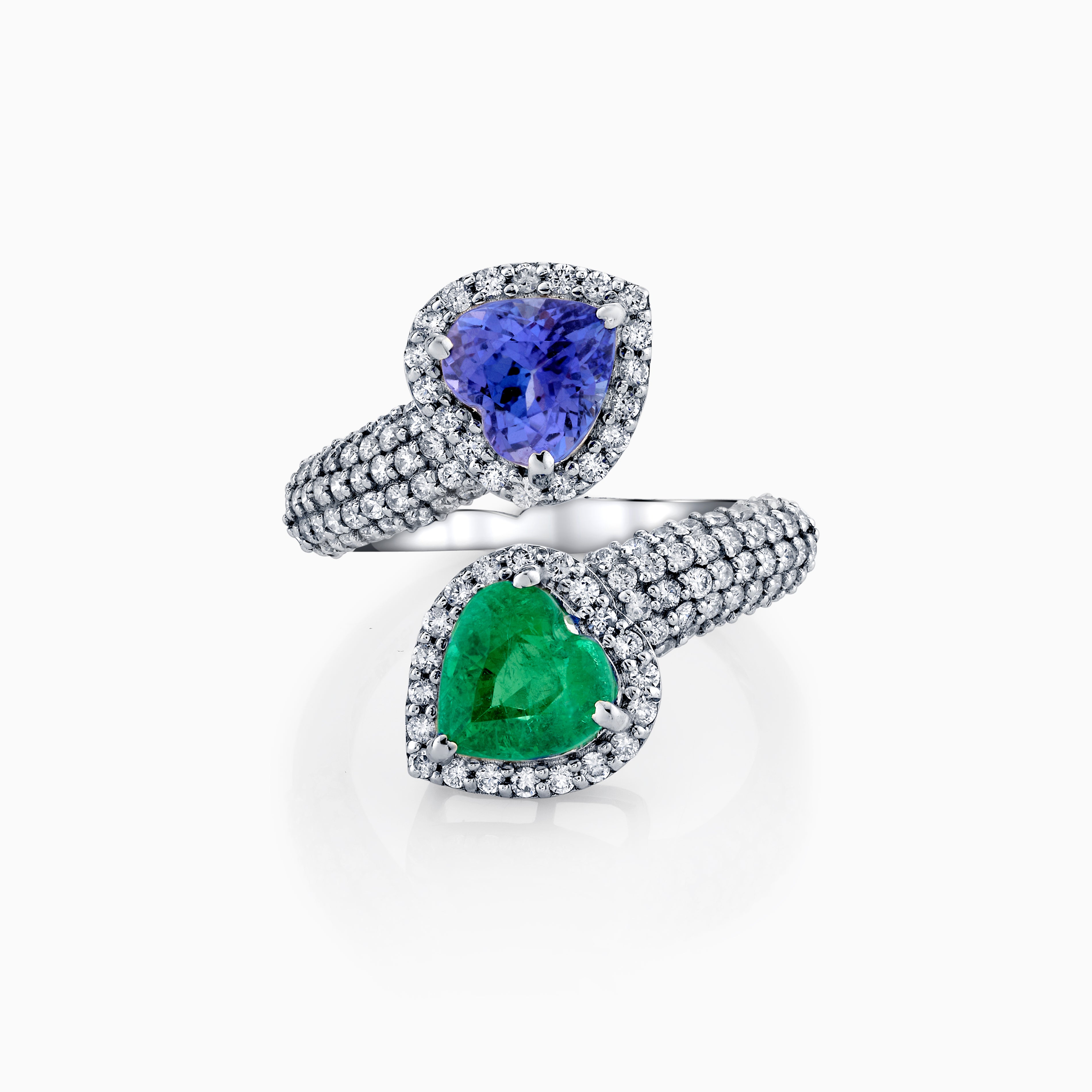 Heart Shape Sapphire & Emerald Bypass Diamond Ring