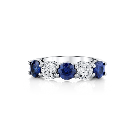 Round Sapphire & Diamond Five Stone Ring