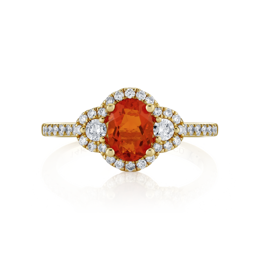 Mexican Fire Opal & Diamond Halo Ring