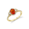Mexican Fire Opal & Diamond Halo Ring