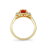 Mexican Fire Opal & Diamond Halo Ring