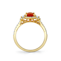 Mexican Fire Opal & Diamond Halo Ring