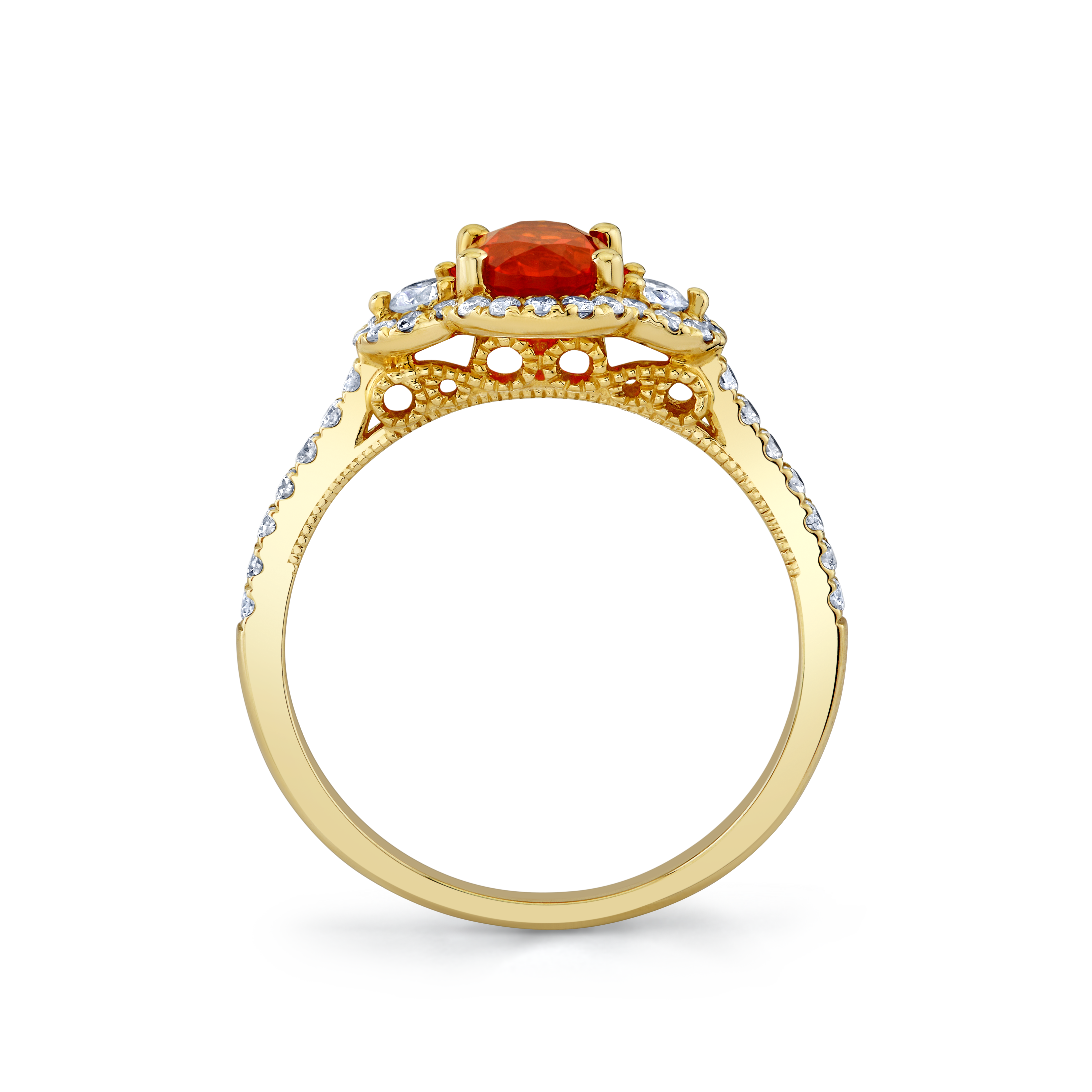 Mexican Fire Opal & Diamond Halo Ring