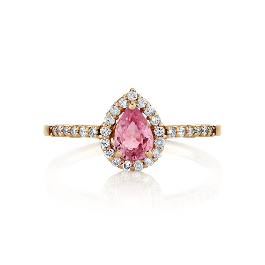 Pink Sapphire Pear Shape Halo Ring