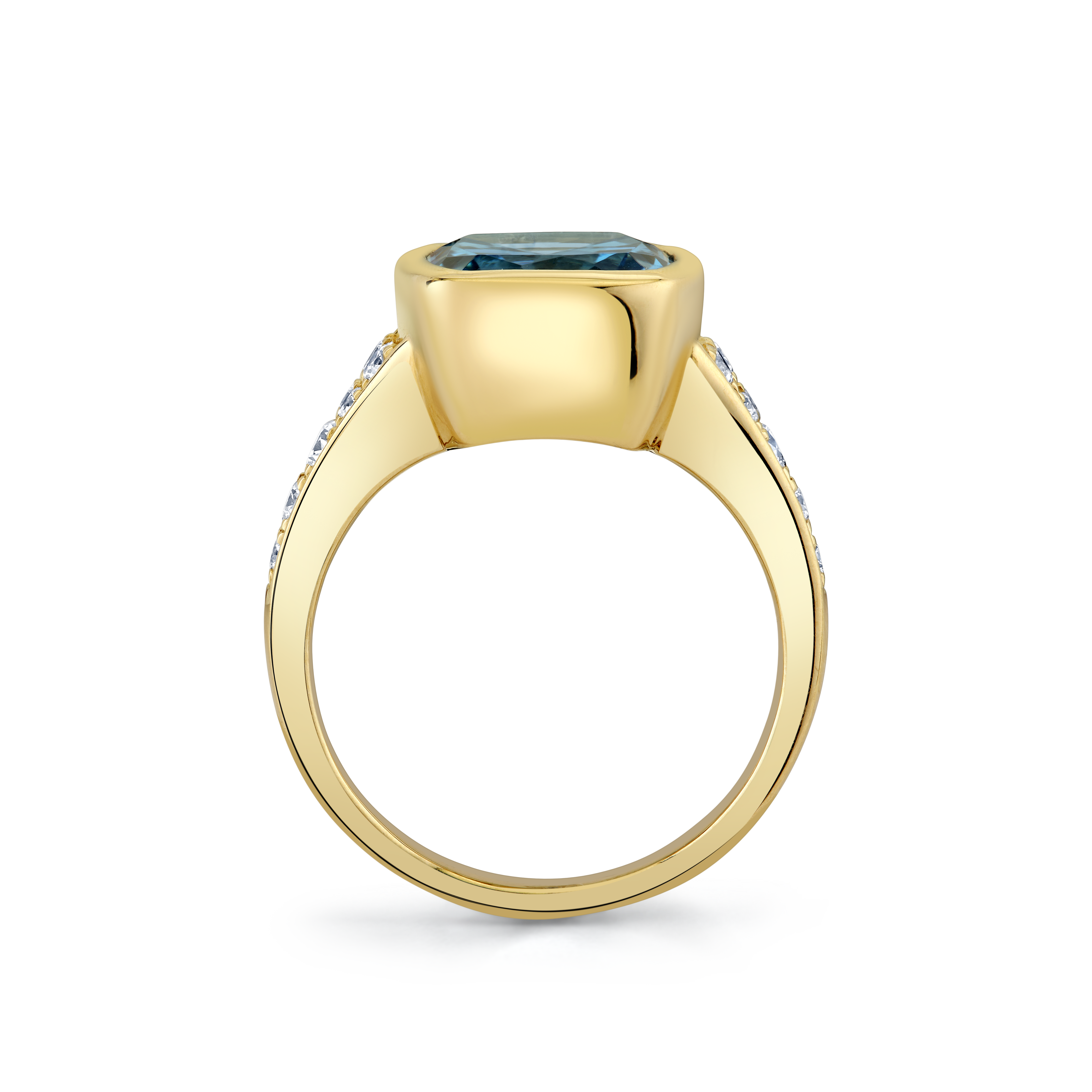 Blue Topaz Bezel Fashion Ring With Pave Diamond Accents