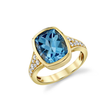 Blue Topaz Bezel Fashion Ring With Pave Diamond Accents