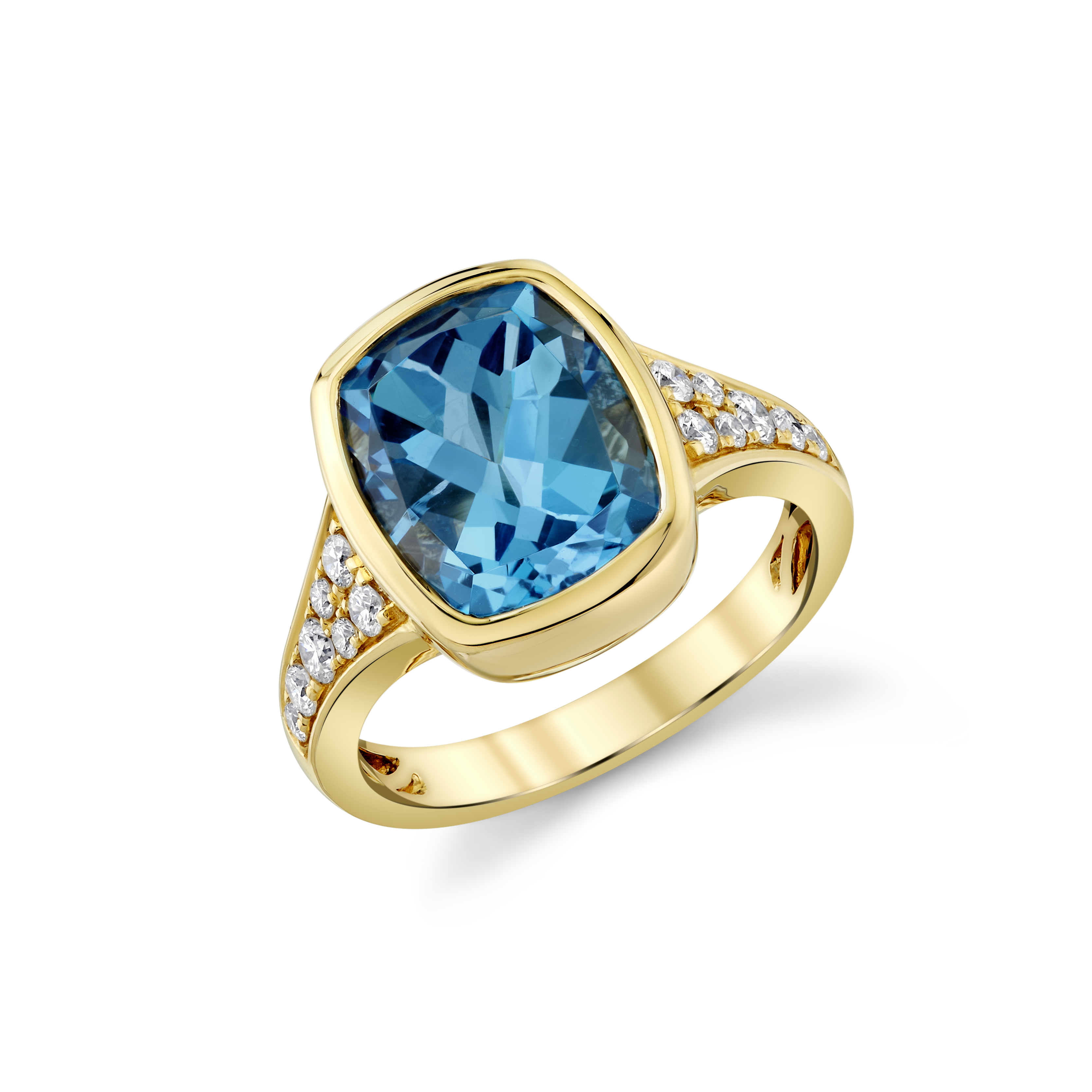 Blue Topaz Bezel Fashion Ring With Pave Diamond Accents