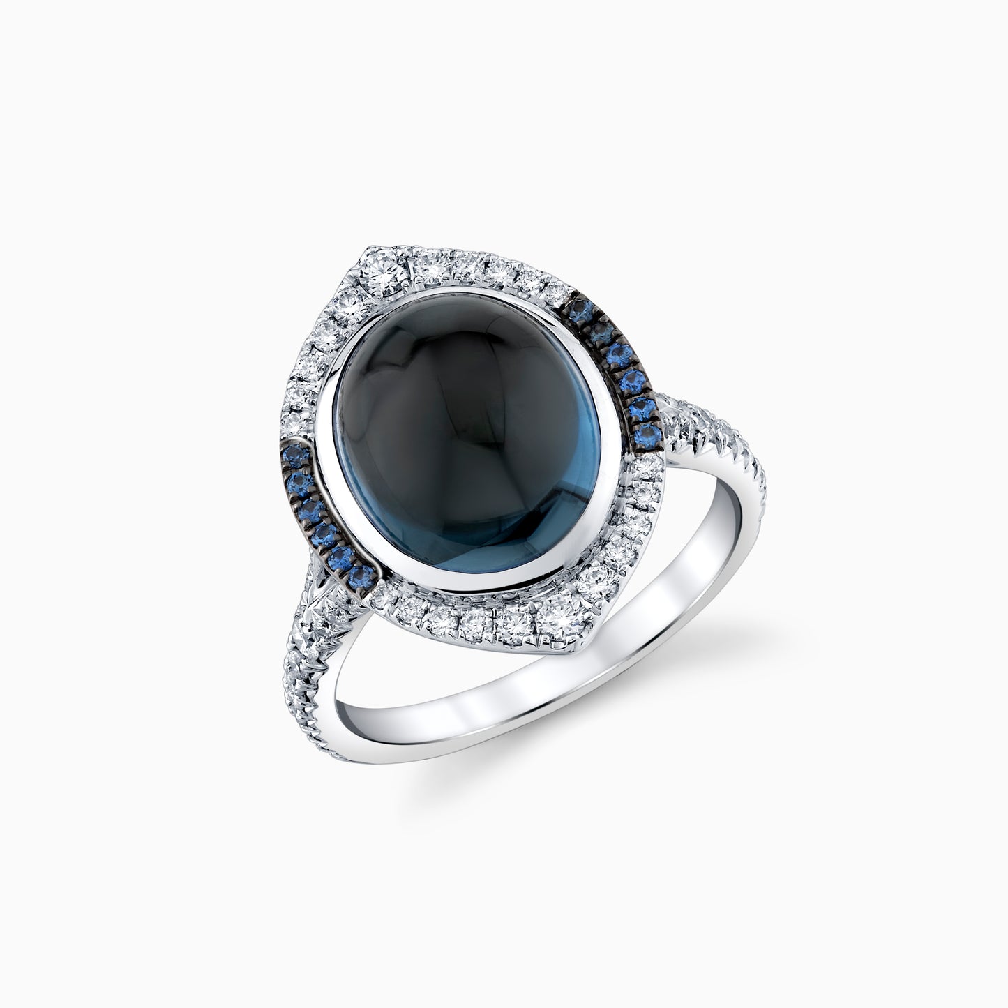 Cabochon Blue Topaz & Diamond Rin g