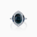 Cabochon Blue Topaz & Diamond Rin g