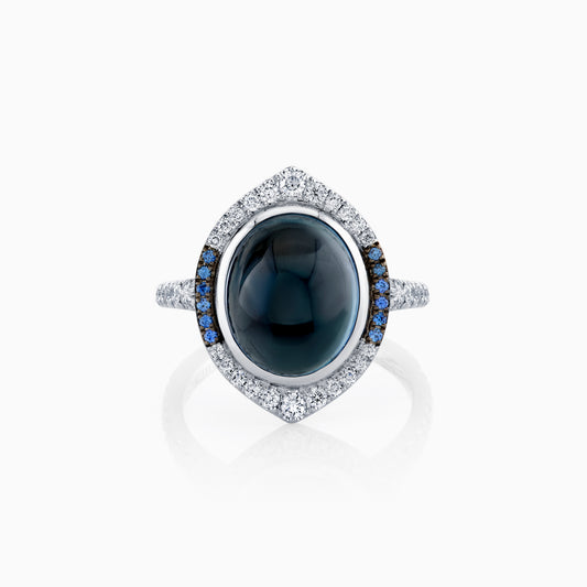 Cabochon Blue Topaz & Diamond Rin g