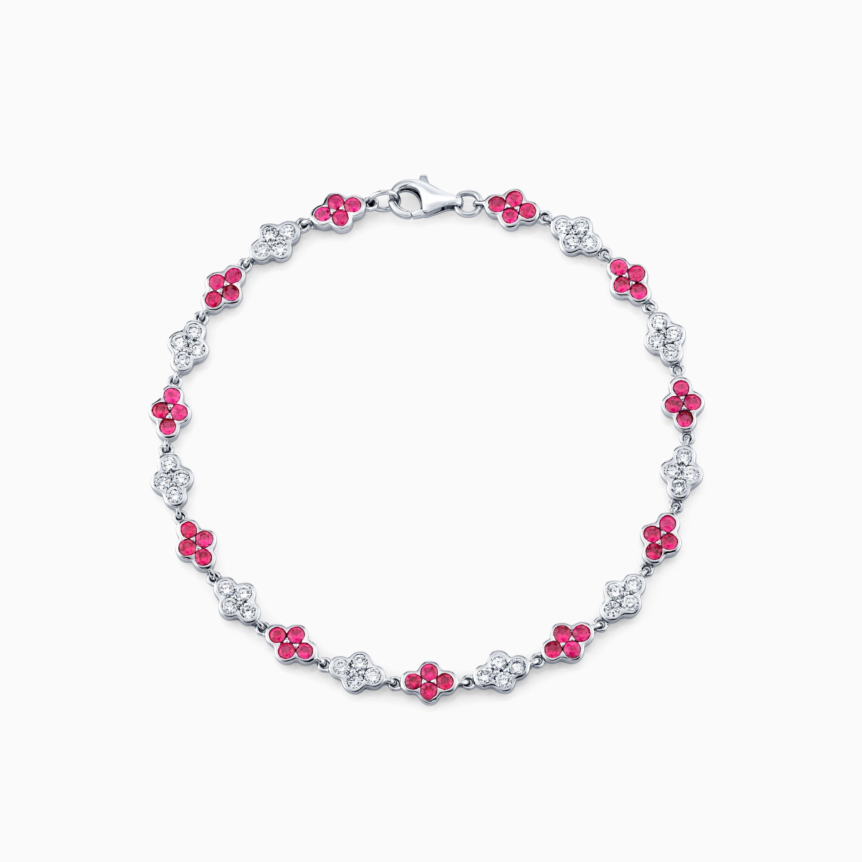 Ruby & Diamond Fashion Clover Bracelet