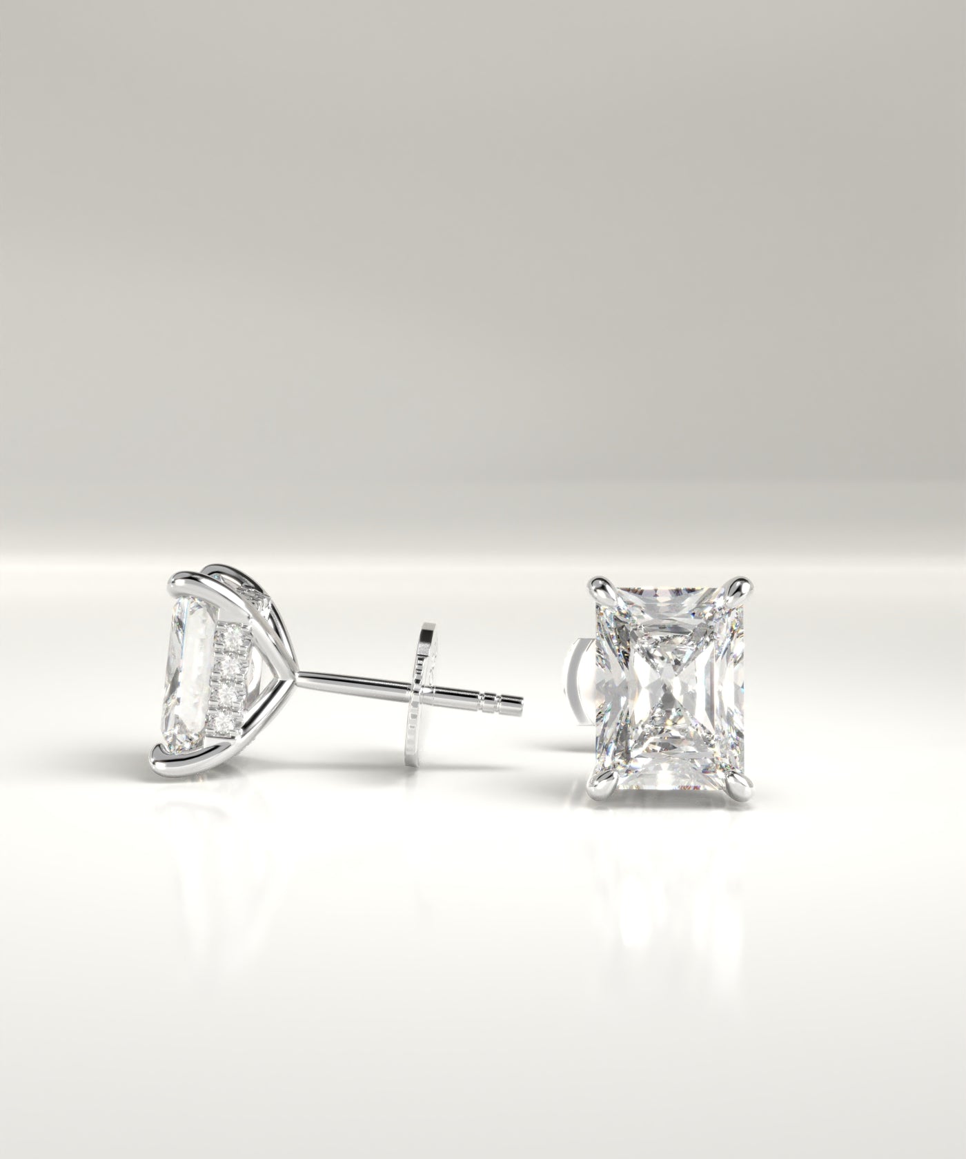 Hensley Lab-Grown Emerald Cut Hidden Halo Stud Earrings