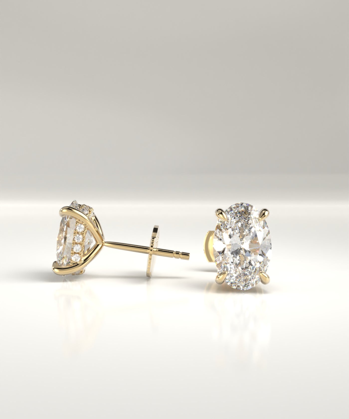 Hensley Natural Oval Diamond Hidden Halo Stud Earrings