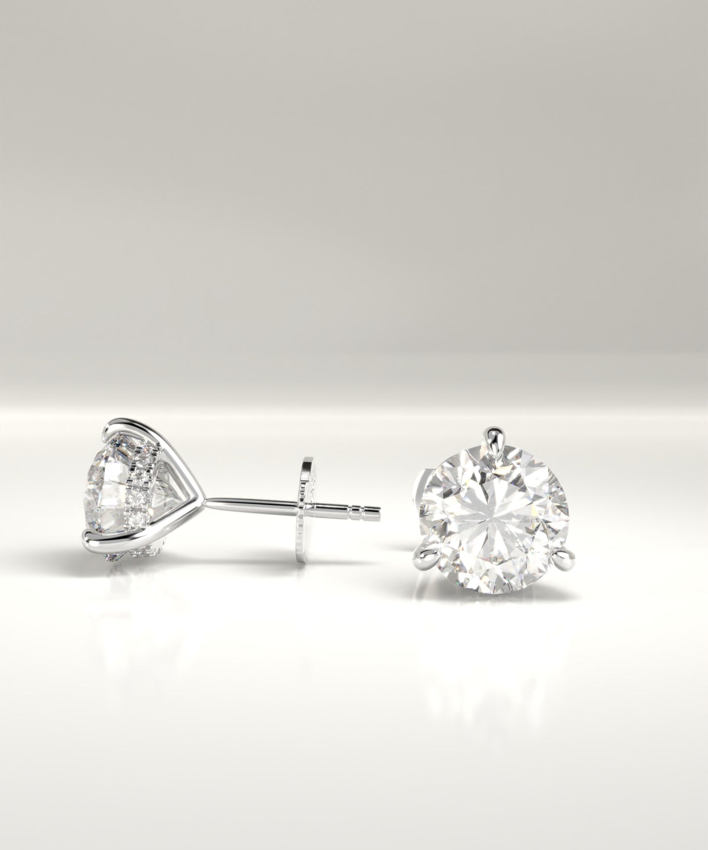 Hensley Round Lab-Grown Three Prong Hidden Halo Stud Earrings