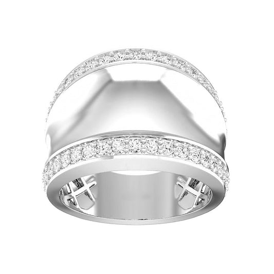 Wide Domed Fashion Ring With Pave Diamond Accents