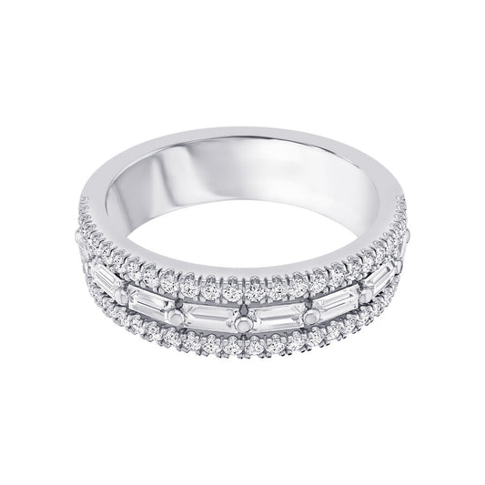 Wide Fashion Ring With East To West Baguettes And Pave Diamond Accents