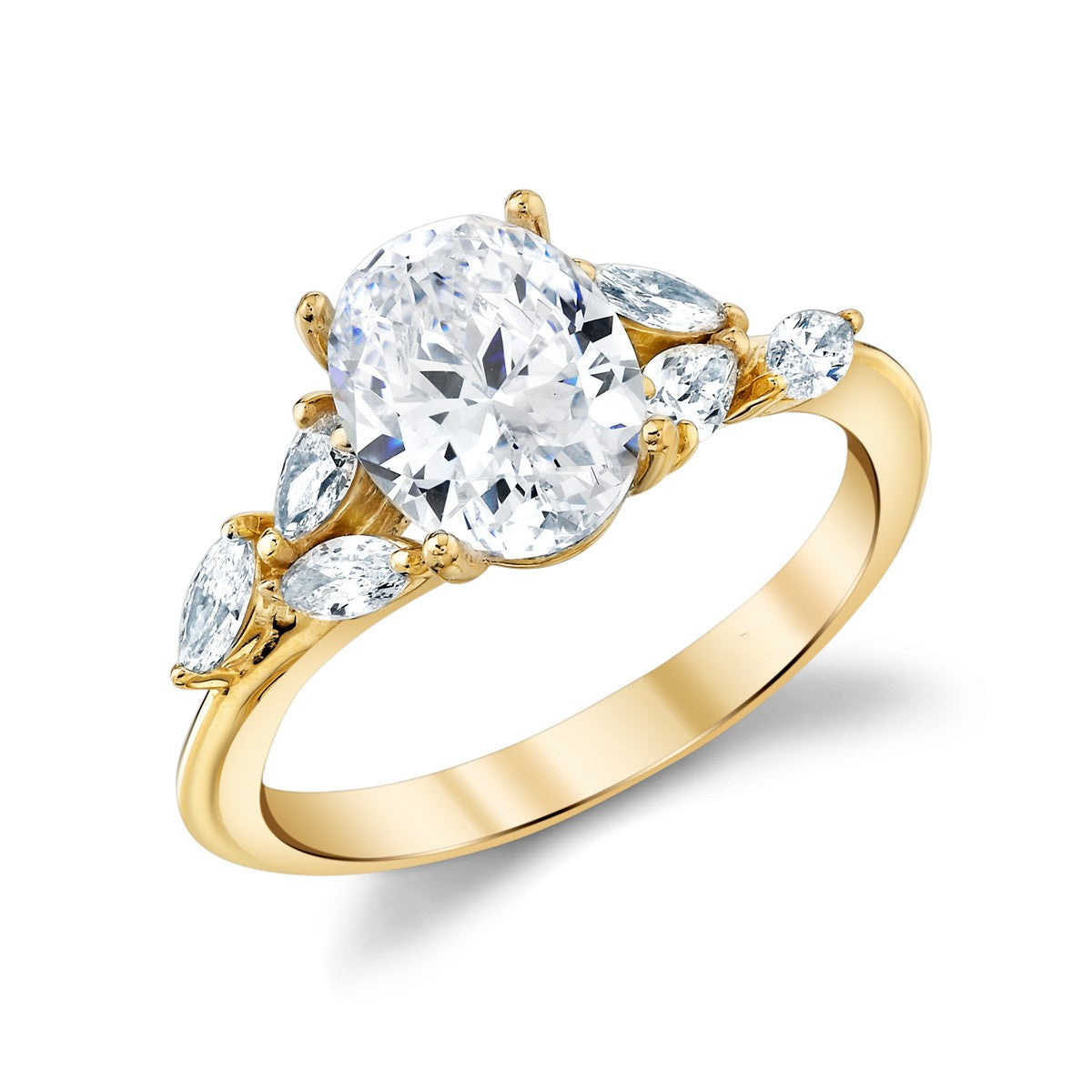 14K Yellow Gold Oval And Marquise Diamond Engagement Ring