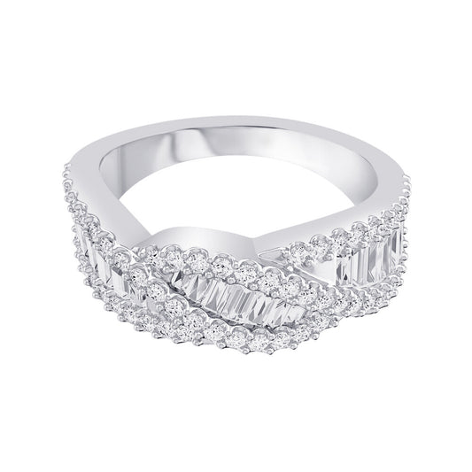 Baguette And Round Diamond Twisted Fashion Ring