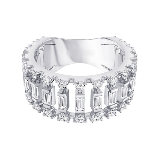 Baguette And Round Diamond Fashion Cage Ring