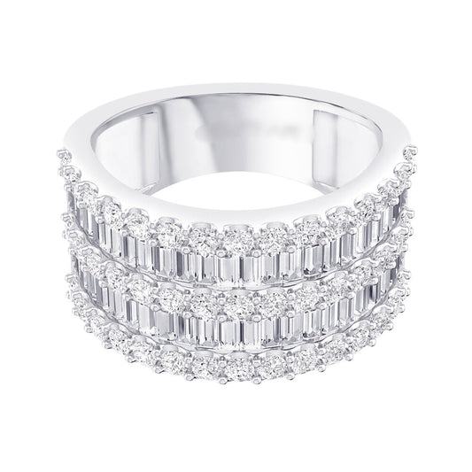 Multi-Row Baguette And Round Diamond Fashion Ring